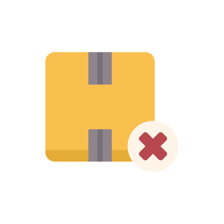 This vector illustration shows a concept of delivery error with a cardboard box and a red cross markのイラスト素材