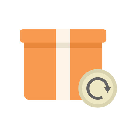 Closed orange cardboard box with a white stripe is being recycled with a circular arrow symbolのイラスト素材
