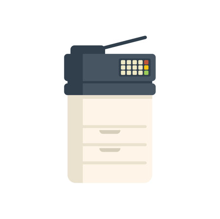 Multifunction office printer for printing, scanning and copying documents, standing on a deskのイラスト素材