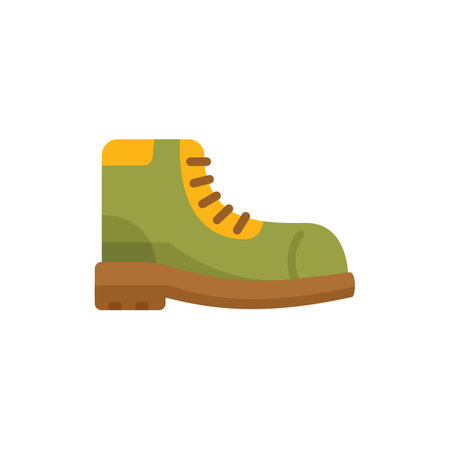 Green hiking boot with brown sole and yellow details, designed in a flat styleのイラスト素材