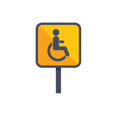 Yellow and black wheelchair accessible sign indicating an accessible area for disabled peopleのイラスト素材