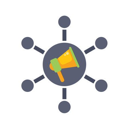 Megaphone is spreading information to network nodes, representing the concept of social media marketingのイラスト素材