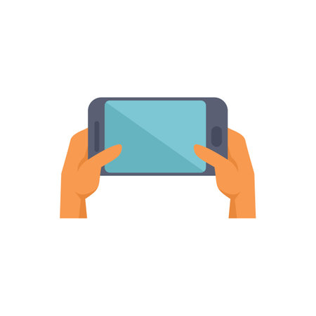 Hands holding smartphone with blank screen browsing internet, using mobile phone for online communication conceptのイラスト素材
