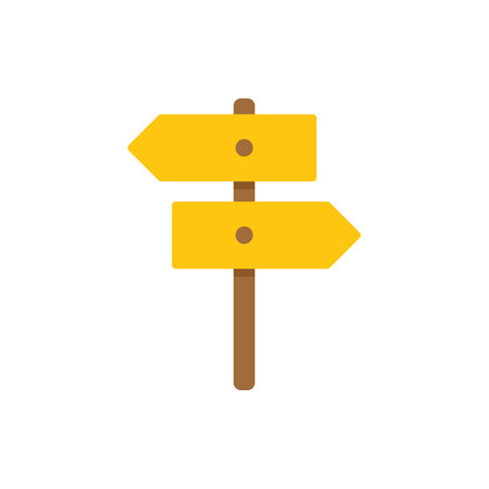 Two blank yellow road signs are pointing in opposite directions on a wood post, great image for decision makingのイラスト素材