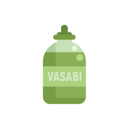 Green wasabi paste in a glass bottle with dispenser, commonly used in japanese cuisineのイラスト素材