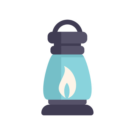 Simple vector icon of a blue camping lantern burning with a yellow flameのイラスト素材