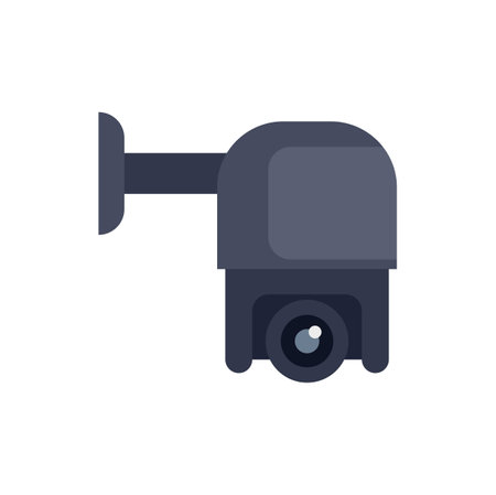 This illustration features a security camera mounted on a wall, symbolizing safety, surveillance, and protectionのイラスト素材