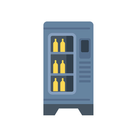 Vending machine is displaying a variety of beverages in a flat design styleのイラスト素材