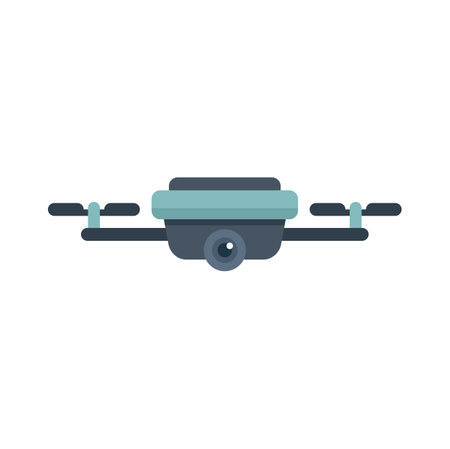 Modern drone taking pictures with high quality camera, unmanned aerial vehicle with digital camera, innovative photography and videography technologyのイラスト素材