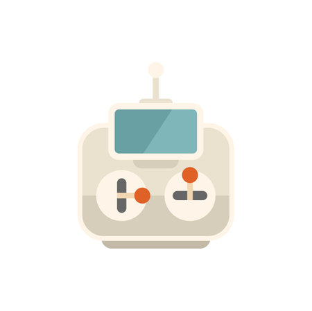 Minimalist flat design illustration of a drone remote control with antenna, featuring a screen and two joysticksのイラスト素材