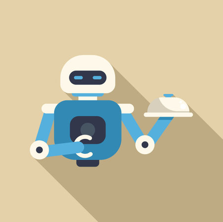 Friendly robot waiter serving food holding a covered tray, perfect for projects related to automation in the food industryのイラスト素材