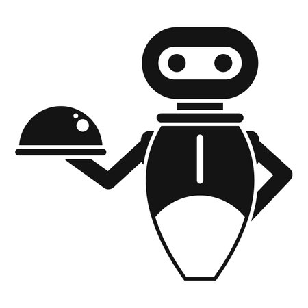 Robot waiter holding covered tray serving food icon in glyph styleのイラスト素材