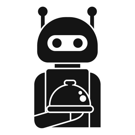 Robot waiter holding a cloche serving dinner icon in glyph styleのイラスト素材