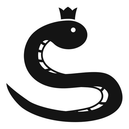 Simple black silhouette icon of a king cobra snake wearing a crownのイラスト素材