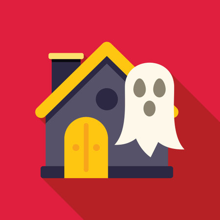 This illustration shows a funny ghost haunting a small house, a perfect design for halloween projectsのイラスト素材