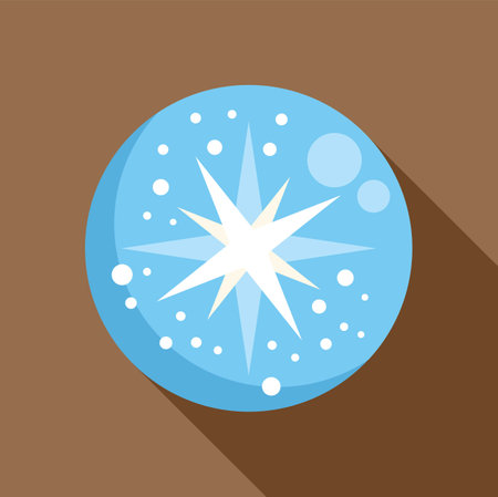 Minimalist illustration of a blue christmas bauble with a white star and falling snowflakes, perfect for holiday projectsのイラスト素材