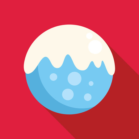 Minimalistic vector illustration of a blue planet covered with snow and white glaze on a red background with a long shadow, perfect for space exploration or food themed projectsのイラスト素材