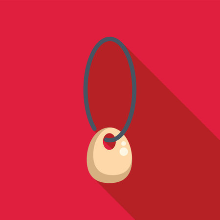Oval stone pendant hanging on a string icon in flat style on a red backgroundのイラスト素材