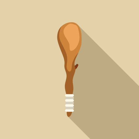 Wooden polynesian club representing a traditional weapon for ceremonial use, featuring a rounded head and intricate carvingsのイラスト素材