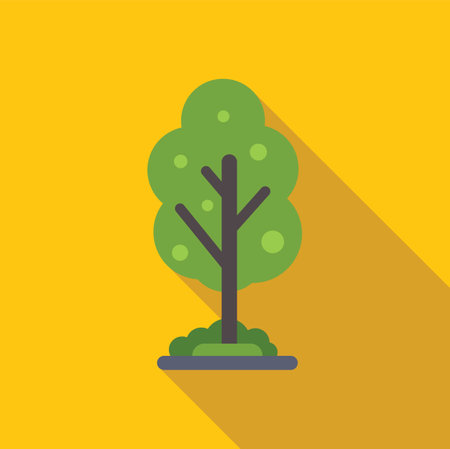 Minimalist vector illustration of a green tree casting a long shadow, evoking a serene summer afternoonのイラスト素材
