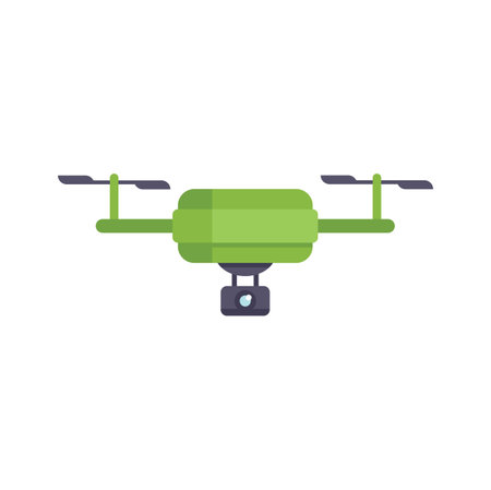Green drone is flying and recording with its integrated cameraのイラスト素材