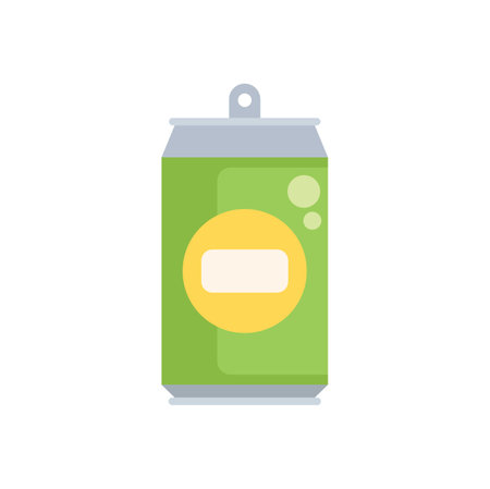 Green aluminum can with yellow label, containing a sparkling beverage, isolated on white backgroundのイラスト素材
