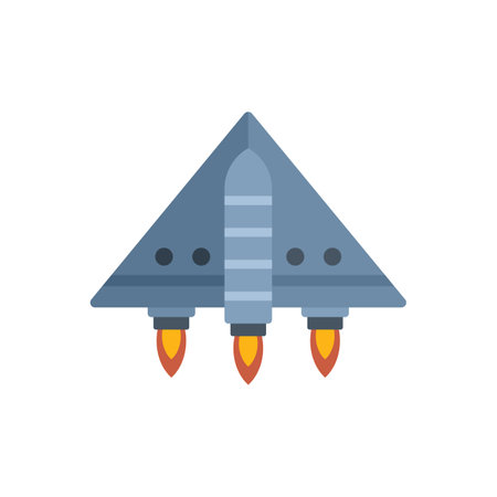 Futuristic triangular spaceship is flying with its three engines burning fuelのイラスト素材