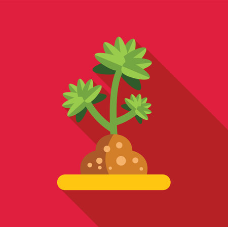 Young plant growing from the ground flat design illustration with long shadow on red backgroundのイラスト素材