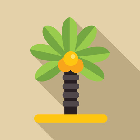 Minimalist vector illustration of a coconut tree growing on an island, with a long shadowのイラスト素材