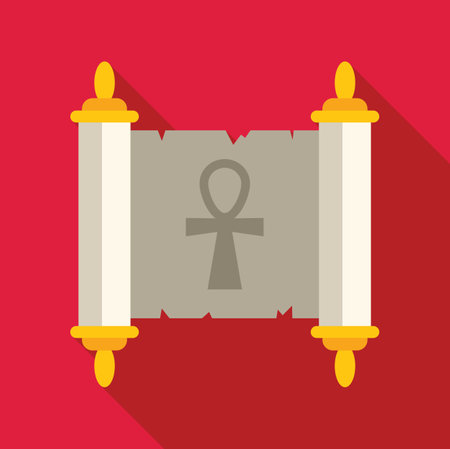 Ancient egyptian papyrus scroll unrolled, revealing the ankh symbol, representing eternal lifeのイラスト素材