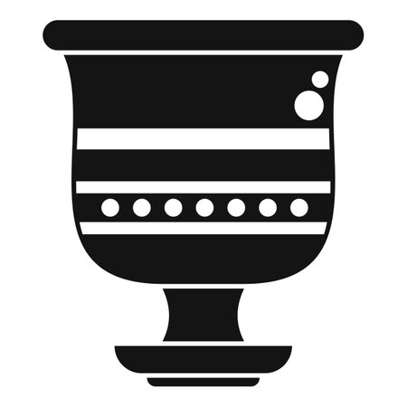 Black silhouette icon of a beautifully decorated ancient greek vase standing on a pedestal baseのイラスト素材