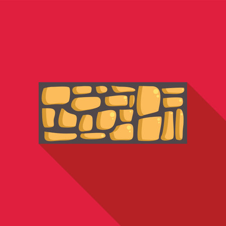 Yellow stone wall casting long shadow on red background, flat style icon for web and mobile designのイラスト素材