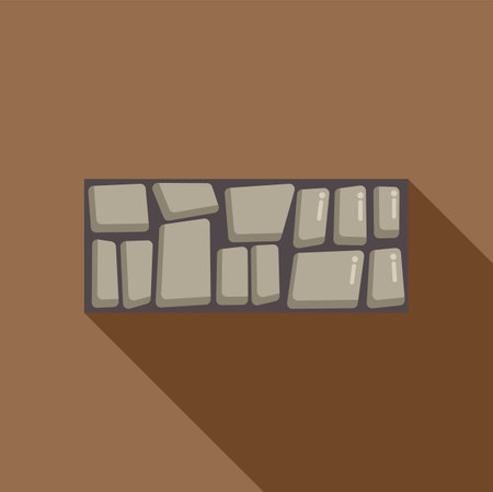 Rectangular stone wall with long shadow casting on brown background, flat designのイラスト素材