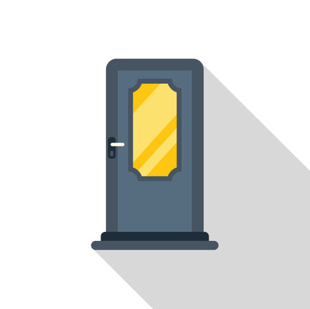 Simple flat design icon of a closed door with a window, a handle, and a thresholdのイラスト素材