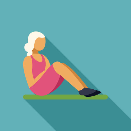 Senior woman doing sit ups on mat, maintaining healthy lifestyleのイラスト素材