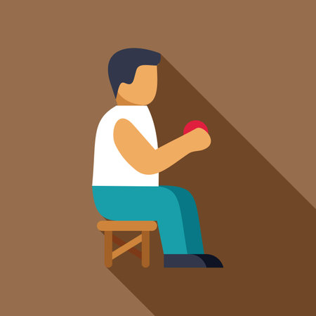 Man is sitting and squeezing a stress ball, exercising his hand and forearmのイラスト素材
