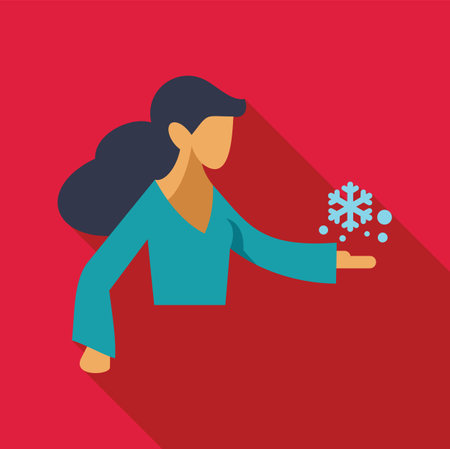 Young woman is holding a snowflake in her hand, symbolizing the arrival of winterのイラスト素材