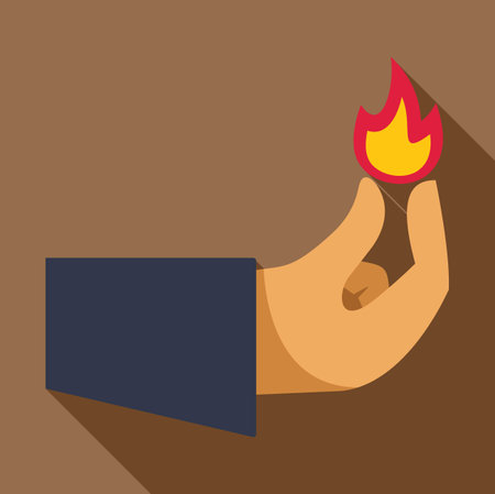 Businessman hand is holding a burning match in this flat style illustration with long shadowのイラスト素材