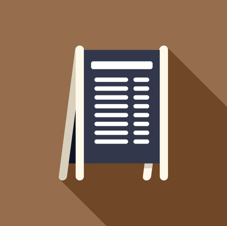 Blank menu board with text standing on wooden legs on brown background with long shadowのイラスト素材