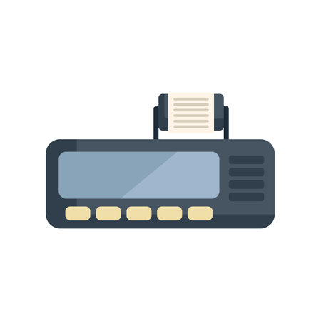 Taxi meter with a paper receipt coming out of the top is calculating the price of a rideのイラスト素材