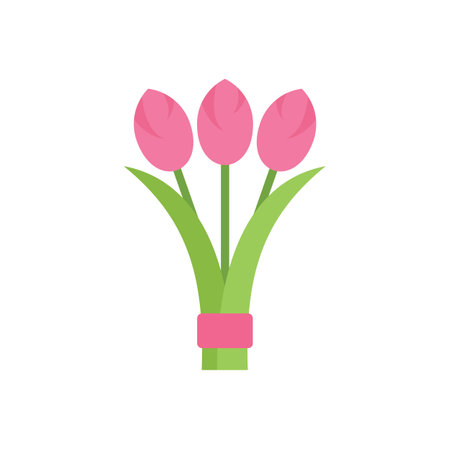 Simple vector illustration of a bouquet of three pink tulips tied with pink ribbon on a white backgroundのイラスト素材