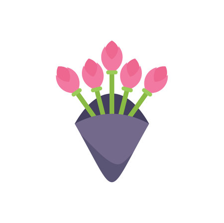 This colorful illustration features a bouquet of pink lotus flowers wrapped in decorative paper, perfect for enhancing your vesak day designsのイラスト素材