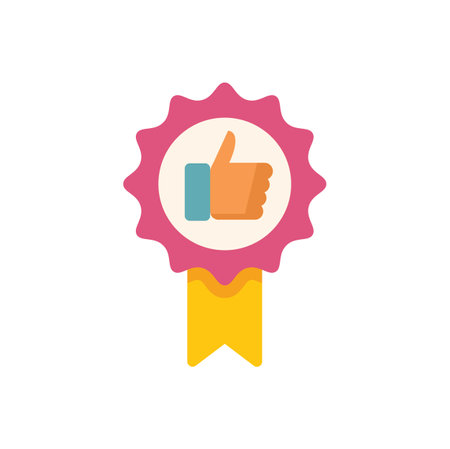 Pink badge with a thumbs up icon is giving a positive feedback for approval and quality guaranteeのイラスト素材