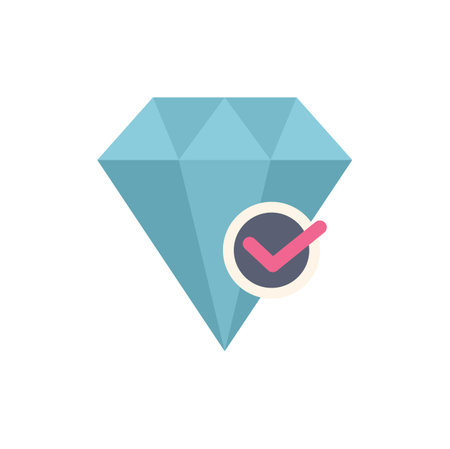 Simple flat vector illustration of a blue diamond with a check mark, representing validationのイラスト素材