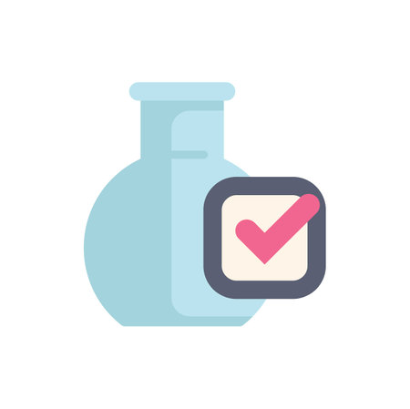 Simple flat vector illustration of a laboratory glassware beaker receiving a passing check markのイラスト素材