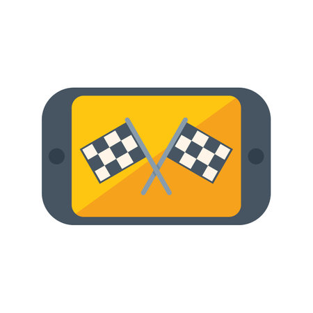 Smartphone is showing crossed checkered flags on screen, concept of mobile game or online sport bettingのイラスト素材