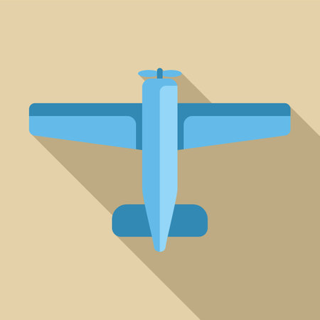 Minimalist illustration featuring a blue airplane flying overhead, casting a long shadowのイラスト素材