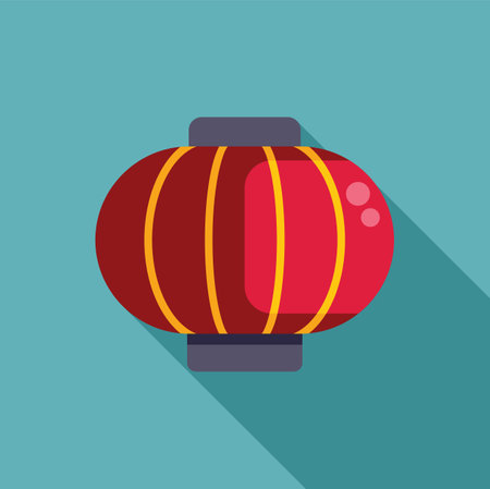 Red and gold chinese paper lantern hanging with long shadow on turquoise backgroundのイラスト素材