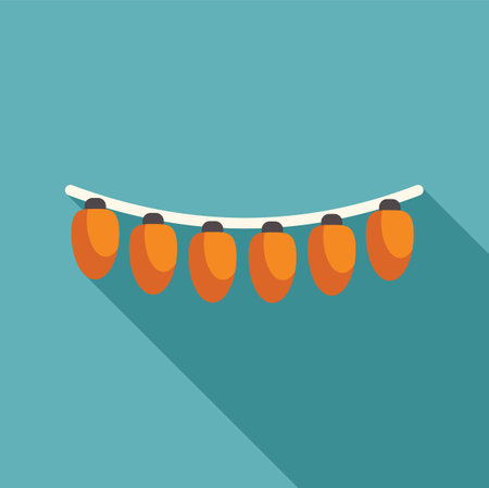 Row of paper lanterns hanging on a string with a long shadow, over a blue backgroundのイラスト素材