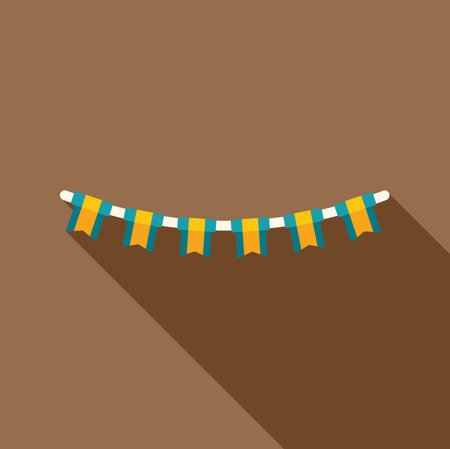 Bunting flags hanging on rope for party decoration flat design iconのイラスト素材